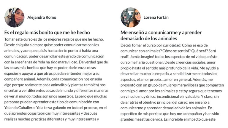 2 opiniones curso online Comunicacion Intuitiva con Animales Avanzado Yolanda Caballero