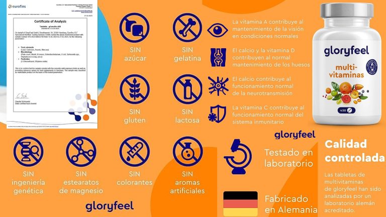 Gloryfeel vegano Multivitaminico y minerales completo 450 Comprimidos A B C D3 E Calcio Zinc Selenio